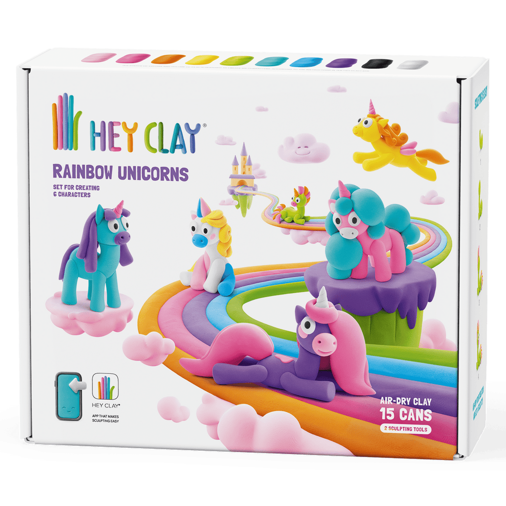Hey Clay boetseerset Unicorns - 15 potjes - Boetseren Hey Clay - In den Olifant