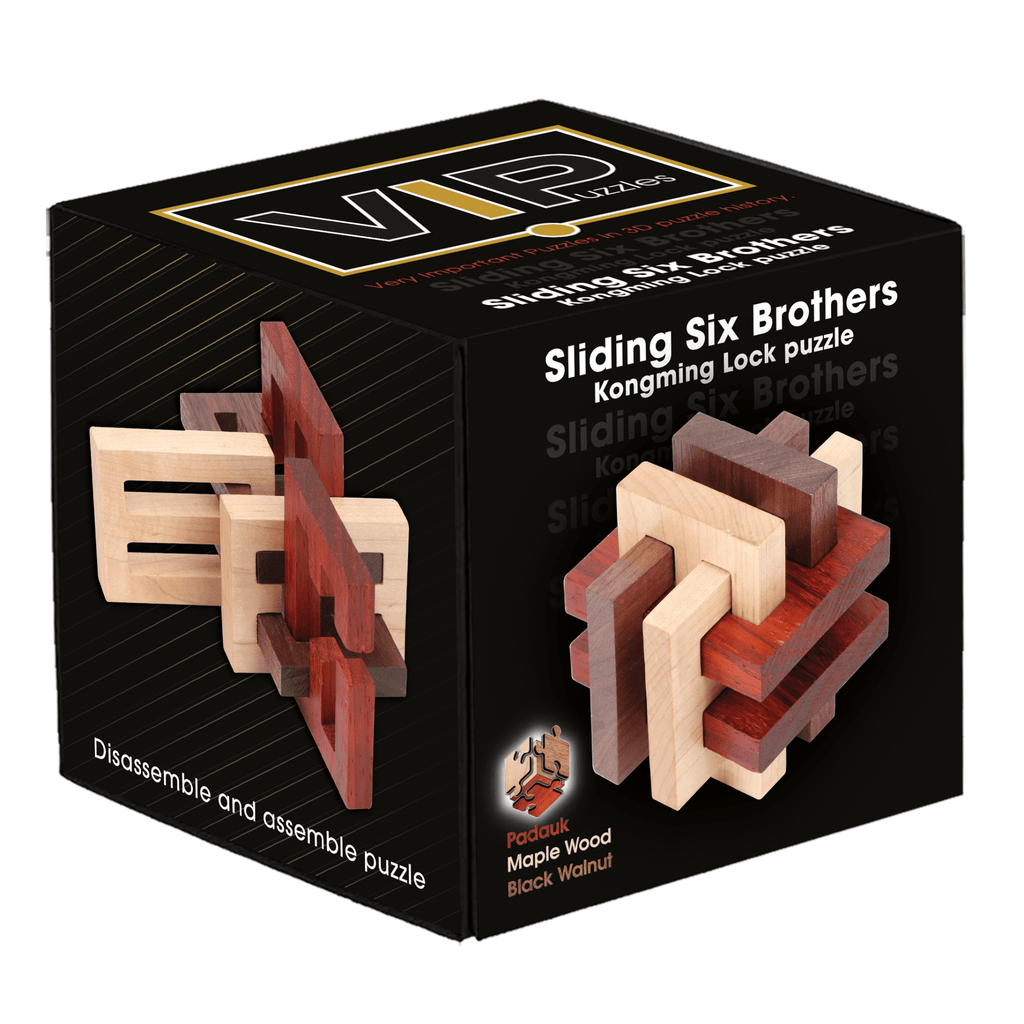 Houten breinbreker 3D VIP Gold Sliding Six Brothers Kongming Lock - Breinpuzzels en tangram Eureka - In den Olifant
