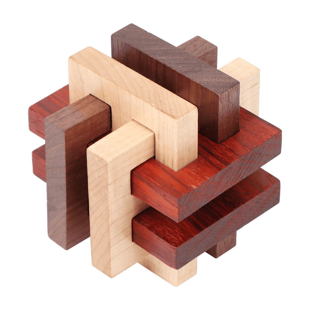 Houten breinbreker 3D VIP Gold Sliding Six Brothers Kongming Lock - Breinpuzzels en tangram Eureka - In den Olifant