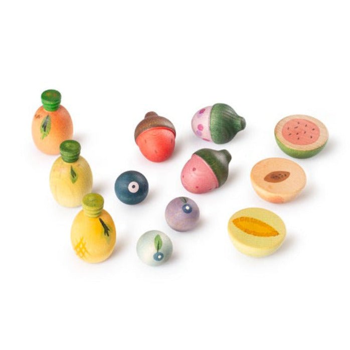 Houten fruit Fruits - set van 12 - Open ended speelgoed Grapat - In den Olifant