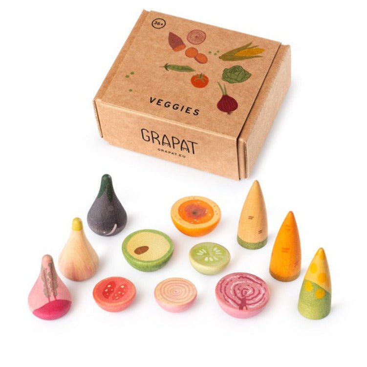 Houten groenten Veggies - set van 12 - Open ended speelgoed Grapat - In den Olifant