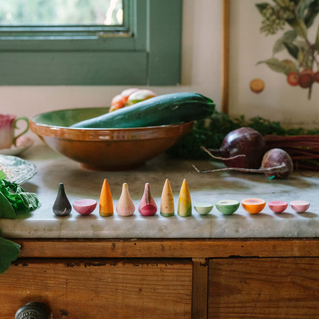 Houten groenten Veggies - set van 12 - Open ended speelgoed Grapat - In den Olifant