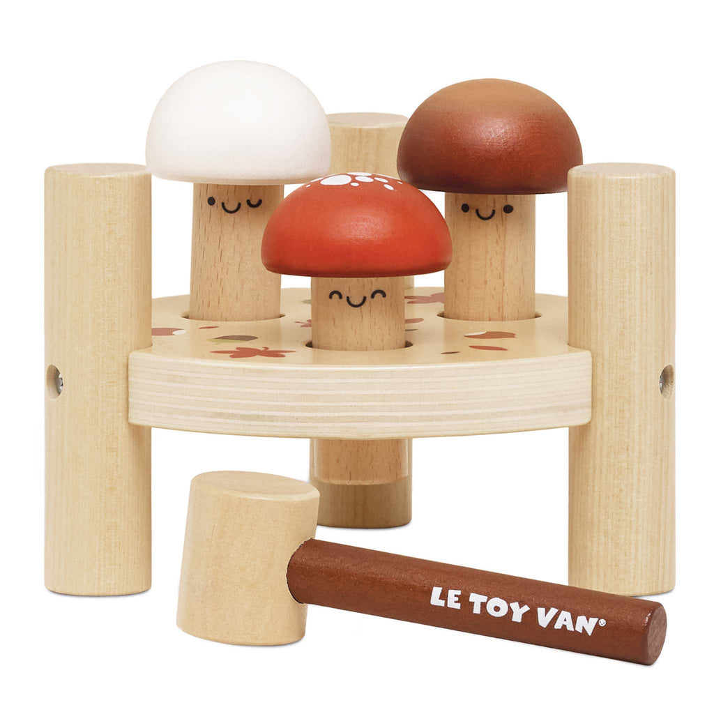 Houten hamerbank met paddenstoelen - Activiteitenspeelgoed Le Toy Van - In den Olifant
