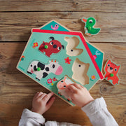 Houten inlegpuzzel met geluid - Ouaf Woof - Speciale puzzels Djeco - In den Olifant