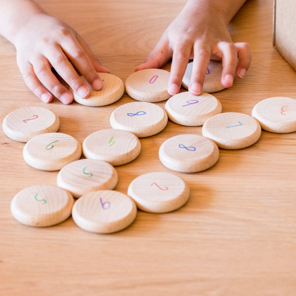 Houten munten Coins to count - set van 60 - Open ended speelgoed Grapat - In den Olifant