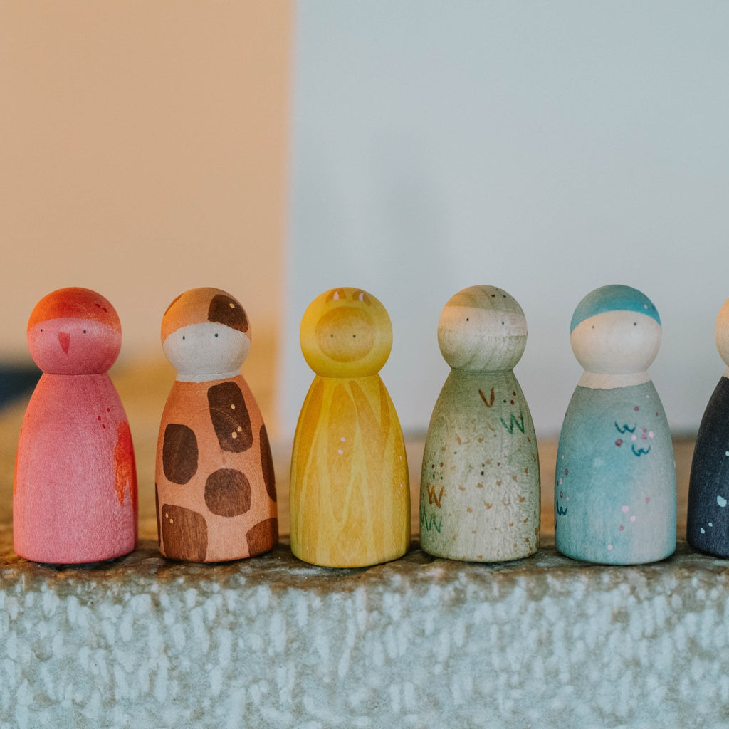 Houten popjes The Animal Crew - set van 6 - Speelfiguren Grapat - In den Olifant