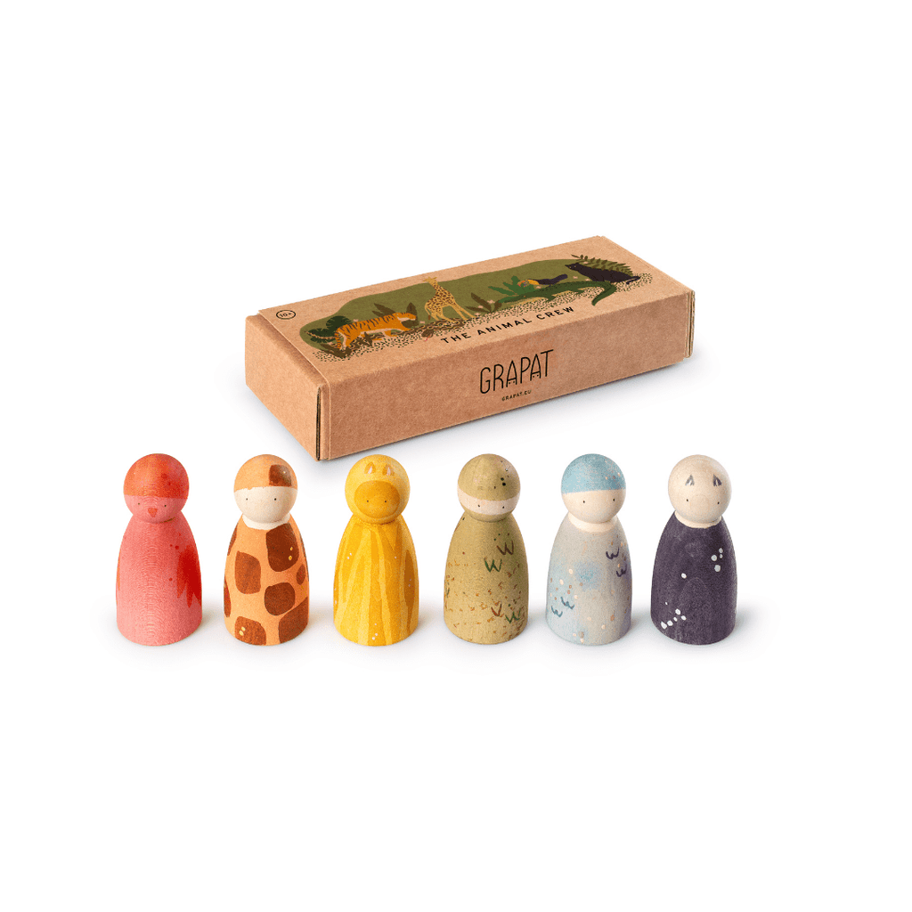 Houten popjes The Animal Crew - set van 6 - Speelfiguren Grapat - In den Olifant