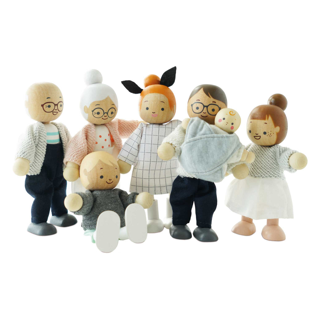 Houten poppenfamilie voor het poppenhuis - set van 7 - Speelfiguren Le Toy Van - In den Olifant