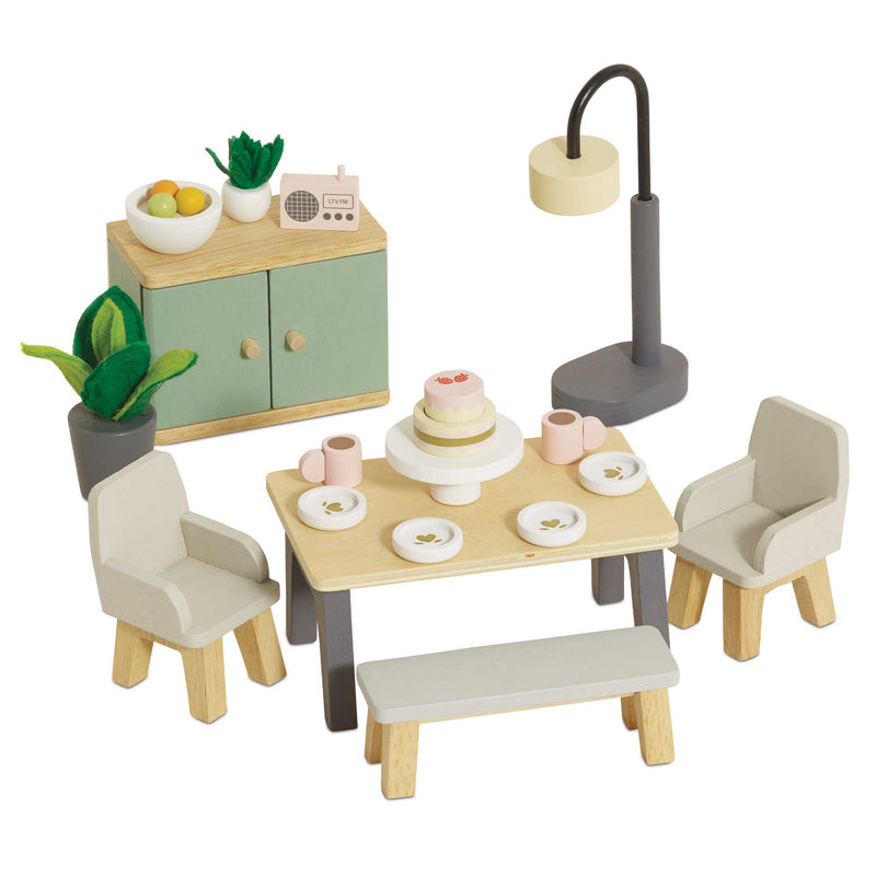Houten poppenhuismeubels Eetkamer - 18 delige set - Poppenhuismeubels en accessoires Le Toy Van - In den Olifant