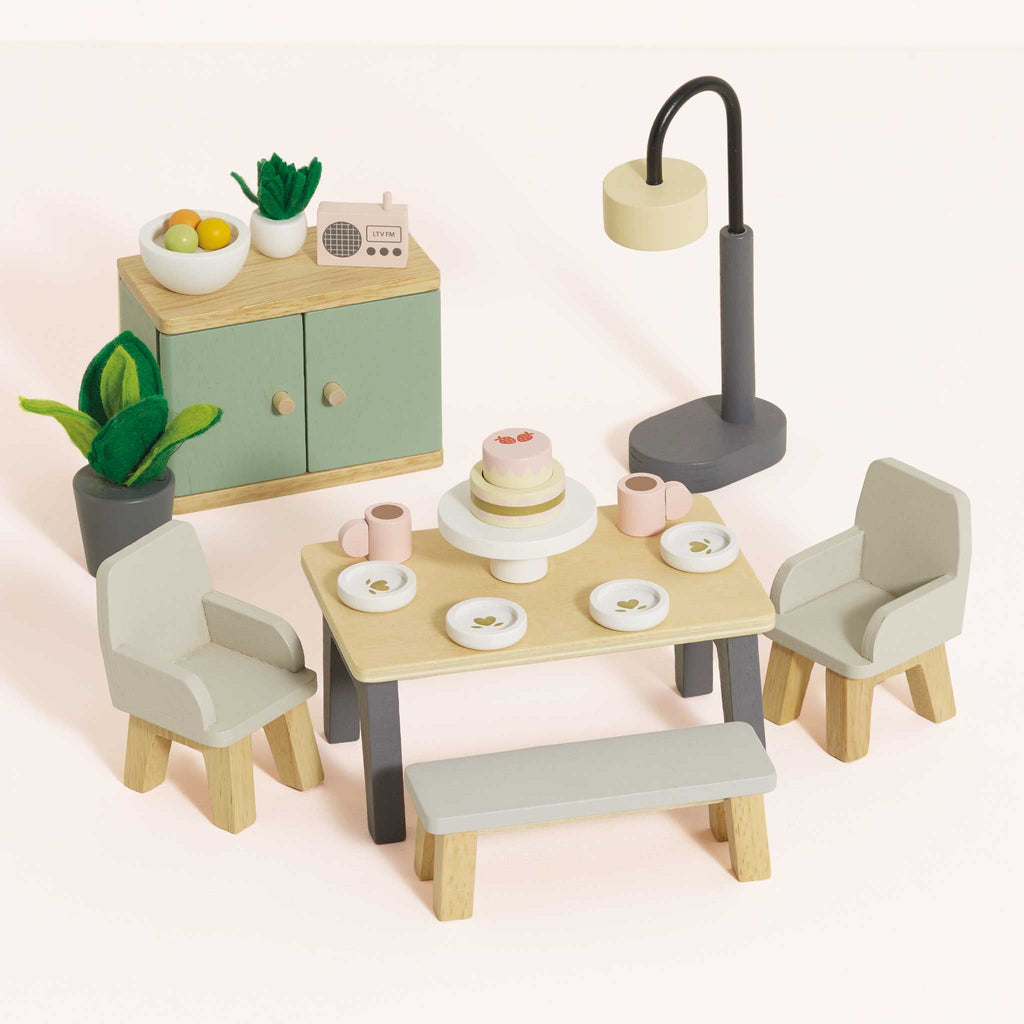 Houten poppenhuismeubels Eetkamer - 18 delige set - Poppenhuismeubels en accessoires Le Toy Van - In den Olifant