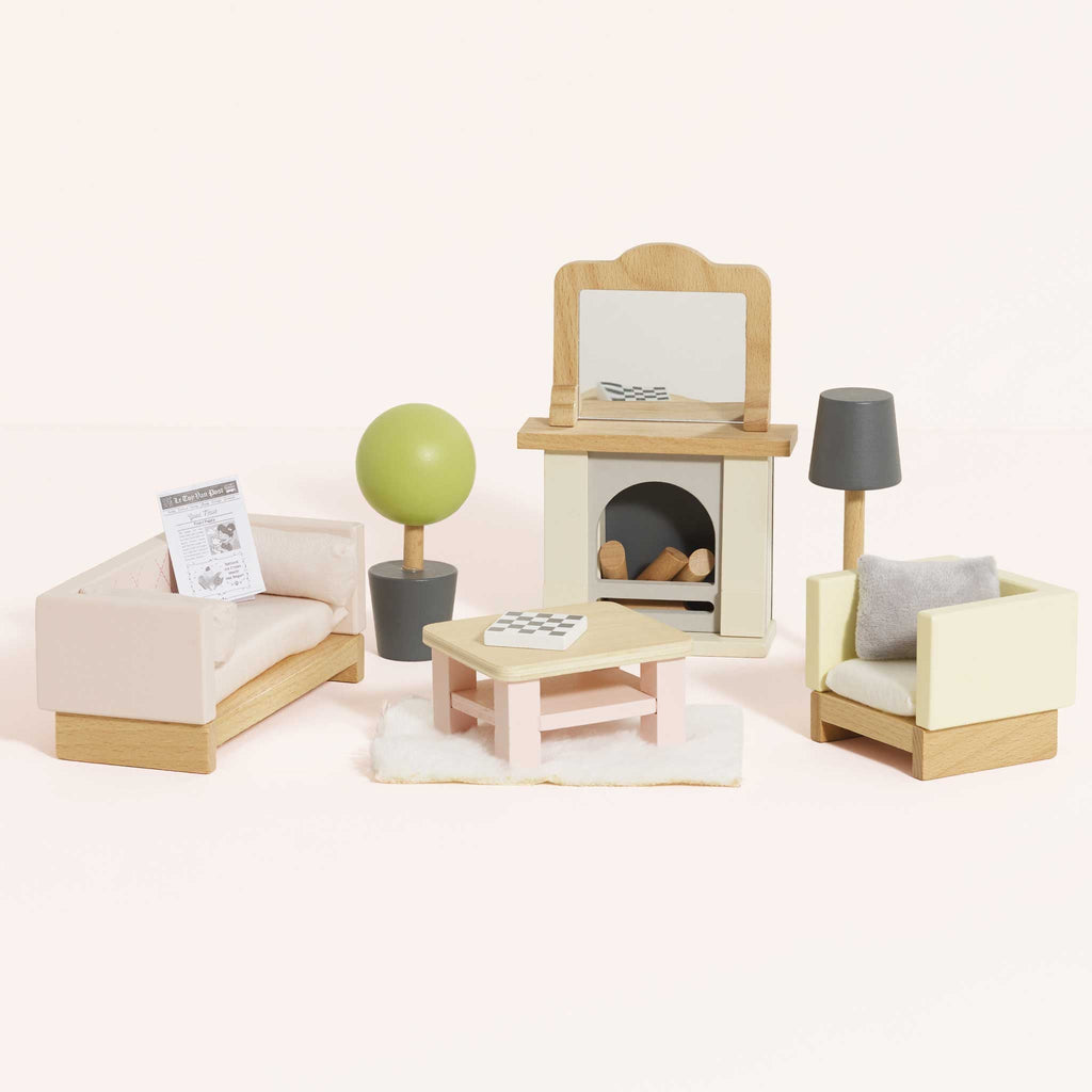 Houten Poppenhuismeubels Woonkamer - 18 delige set - Poppenhuismeubels en accessoires Le Toy Van - In den Olifant