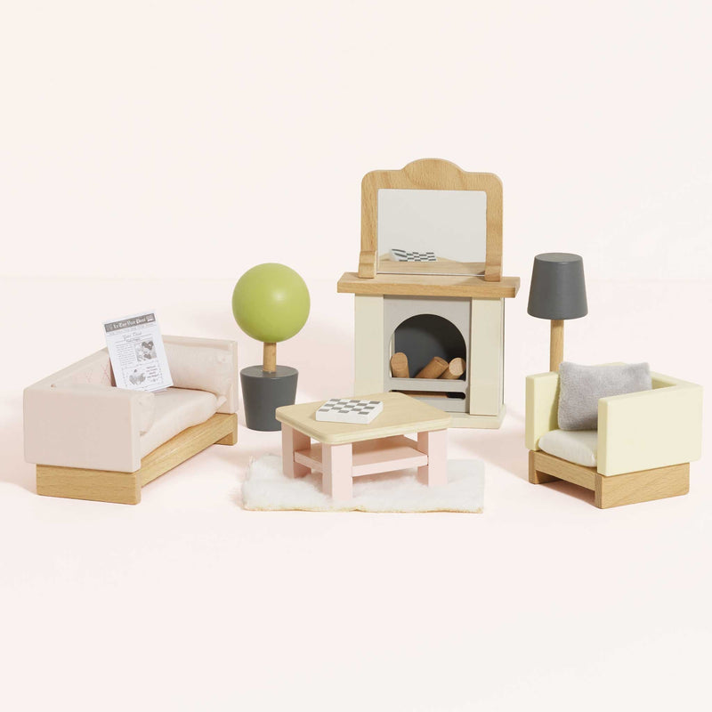 Houten Poppenhuismeubels Woonkamer - 18 delige set - Poppenhuismeubels en accessoires Le Toy Van - In den Olifant