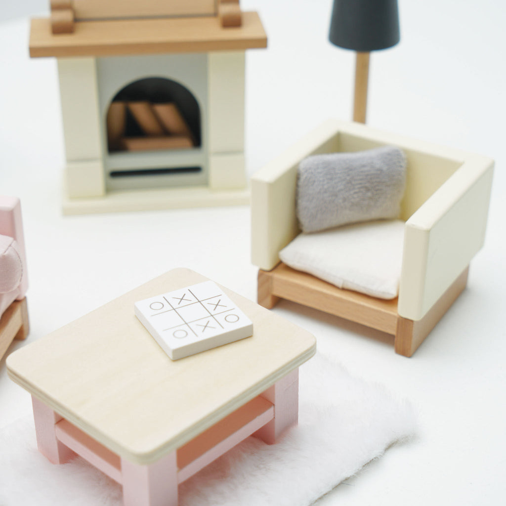 Houten Poppenhuismeubels Woonkamer - 18 delige set - Poppenhuismeubels en accessoires Le Toy Van - In den Olifant