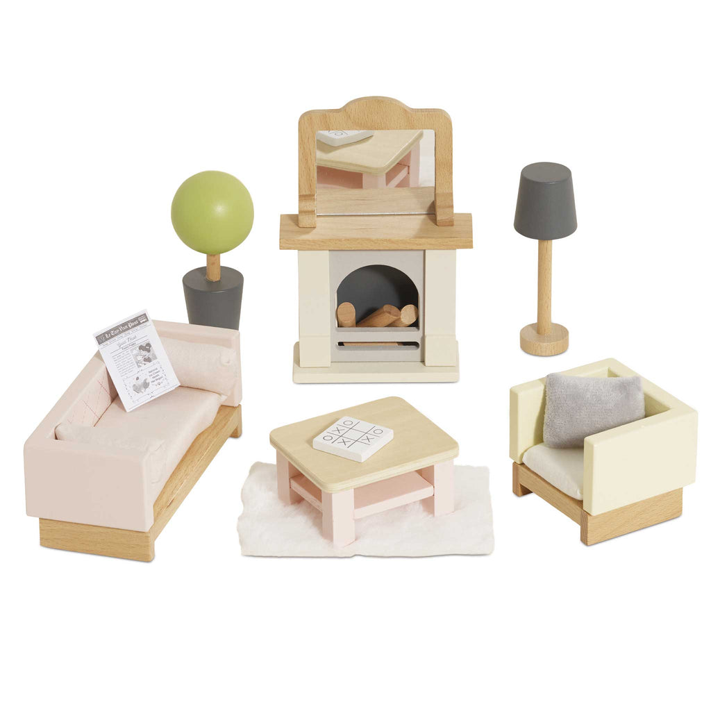 Houten Poppenhuismeubels Woonkamer - 18 delige set - Poppenhuismeubels en accessoires Le Toy Van - In den Olifant
