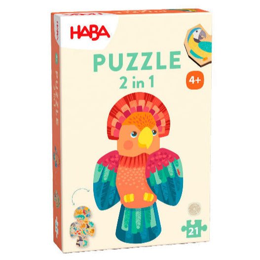 Houten Puzzel 2 In 1 Papegaai - 21 stukjes - Legpuzzels Haba - In den Olifant