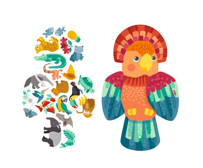 Houten Puzzel 2 In 1 Papegaai - 21 stukjes - Legpuzzels Haba - In den Olifant