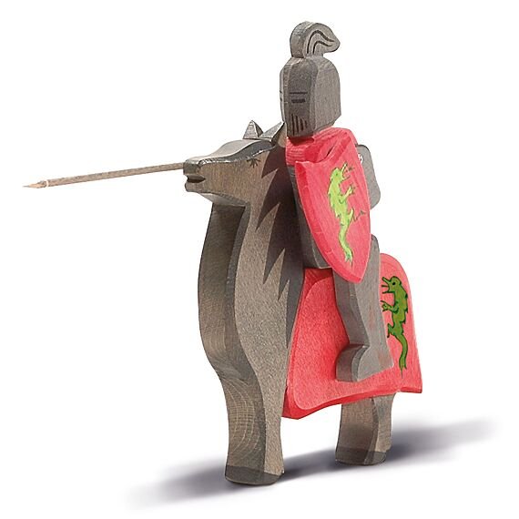 Houten Speelfiguur - Zwarte Ridder Met Paard - Speelfiguren Ostheimer - In den Olifant