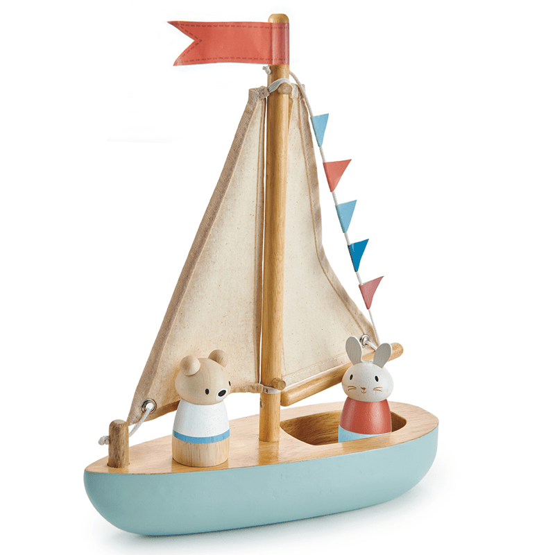 Houten speelgoedboot Sail Away - met 2 poppetjes - Speelvoertuigen Tender Leaf Toys - In den Olifant