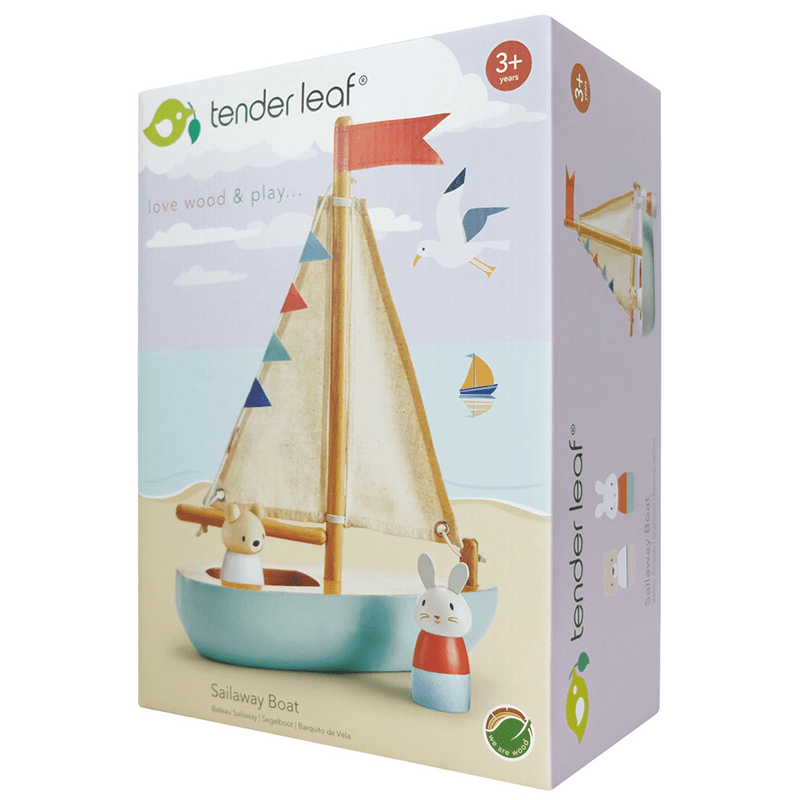 Houten speelgoedboot Sail Away - met 2 poppetjes - Speelvoertuigen Tender Leaf Toys - In den Olifant