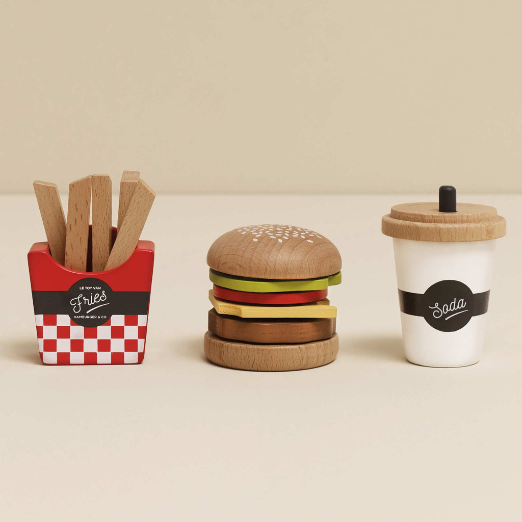 Houten speelset hamburger, frietjes en frisdrank - Speelkeuken en winkeltje Le Toy Van - In den Olifant