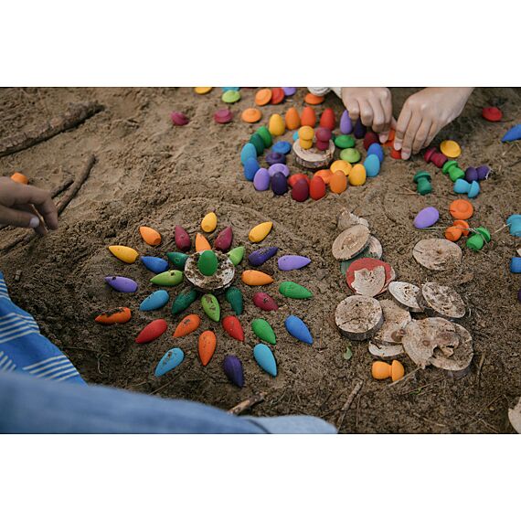 Houten Speelset Mandala Rainbow Snowflakes | 36 Stuks - Open ended speelgoed Grapat - In den Olifant