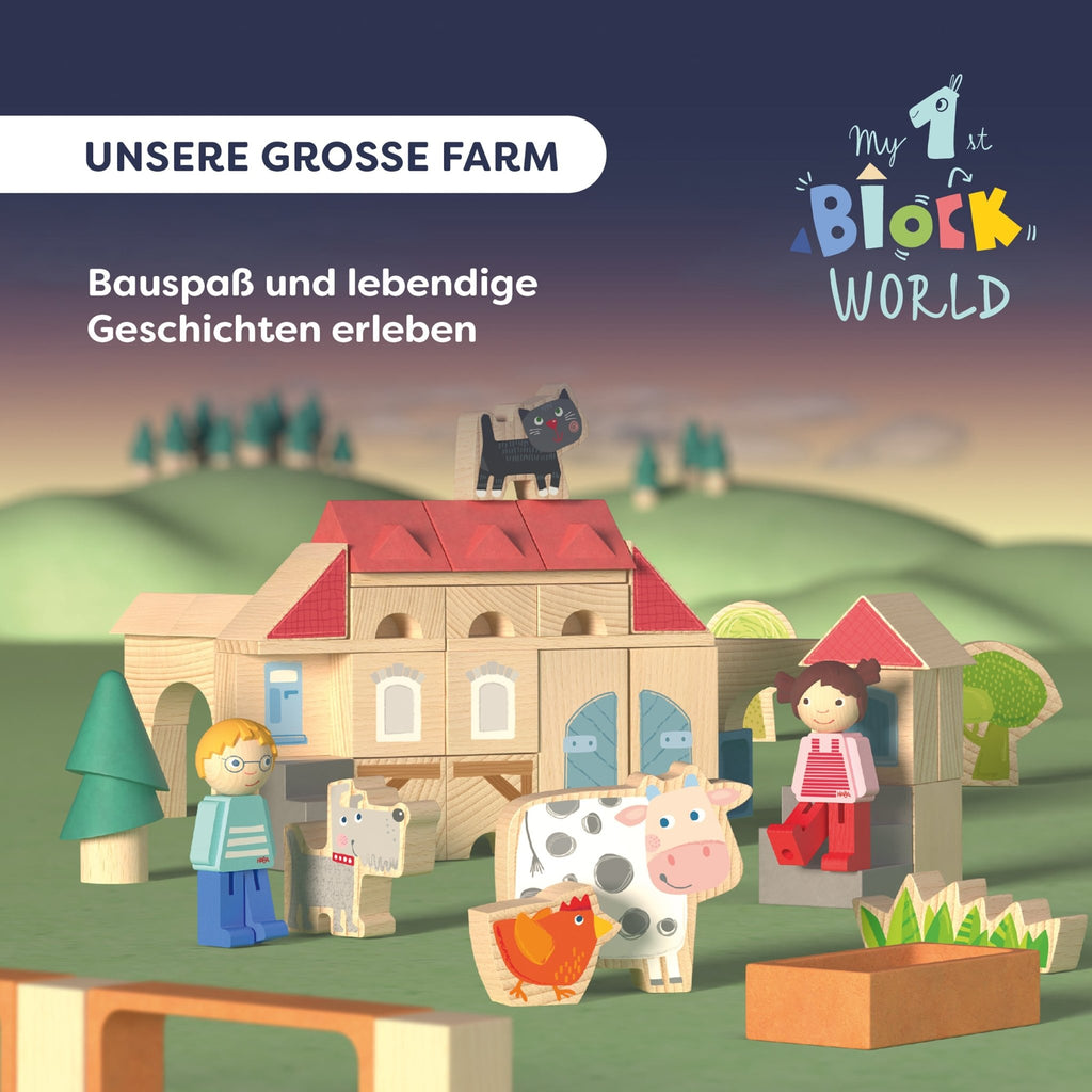 Houten speelset My 1st Block World Grote boerderij - 60 onderdelen - Speelsets Haba - In den Olifant