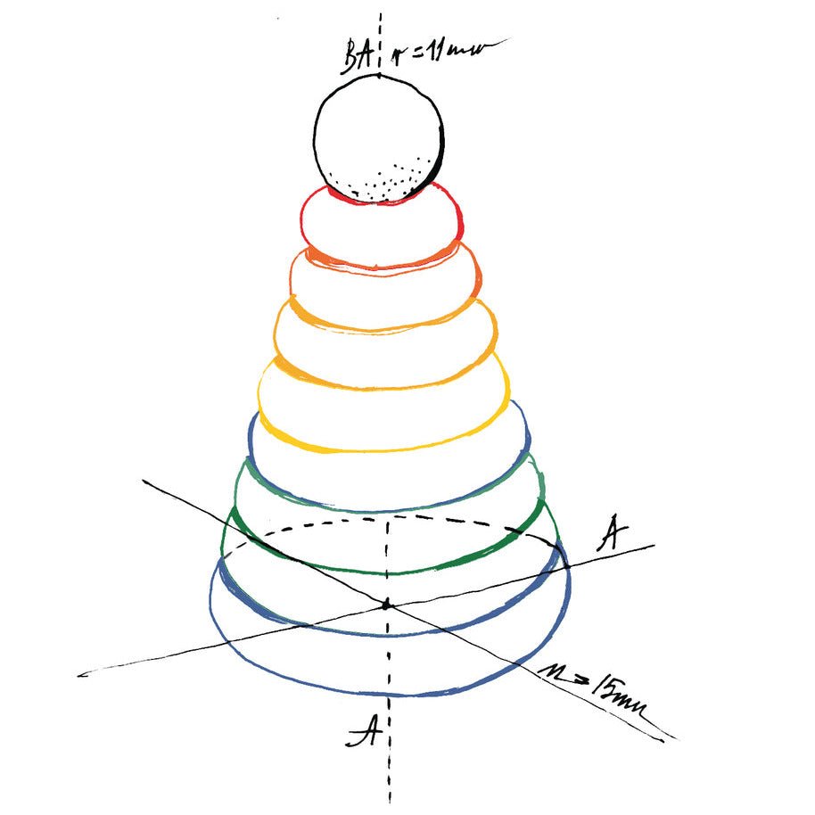 Houten stapeltoren Rainbow Round Pyramid - Montessori Stacker - Sorteer - en stapelspeelgoed Wooden Story - In den Olifant