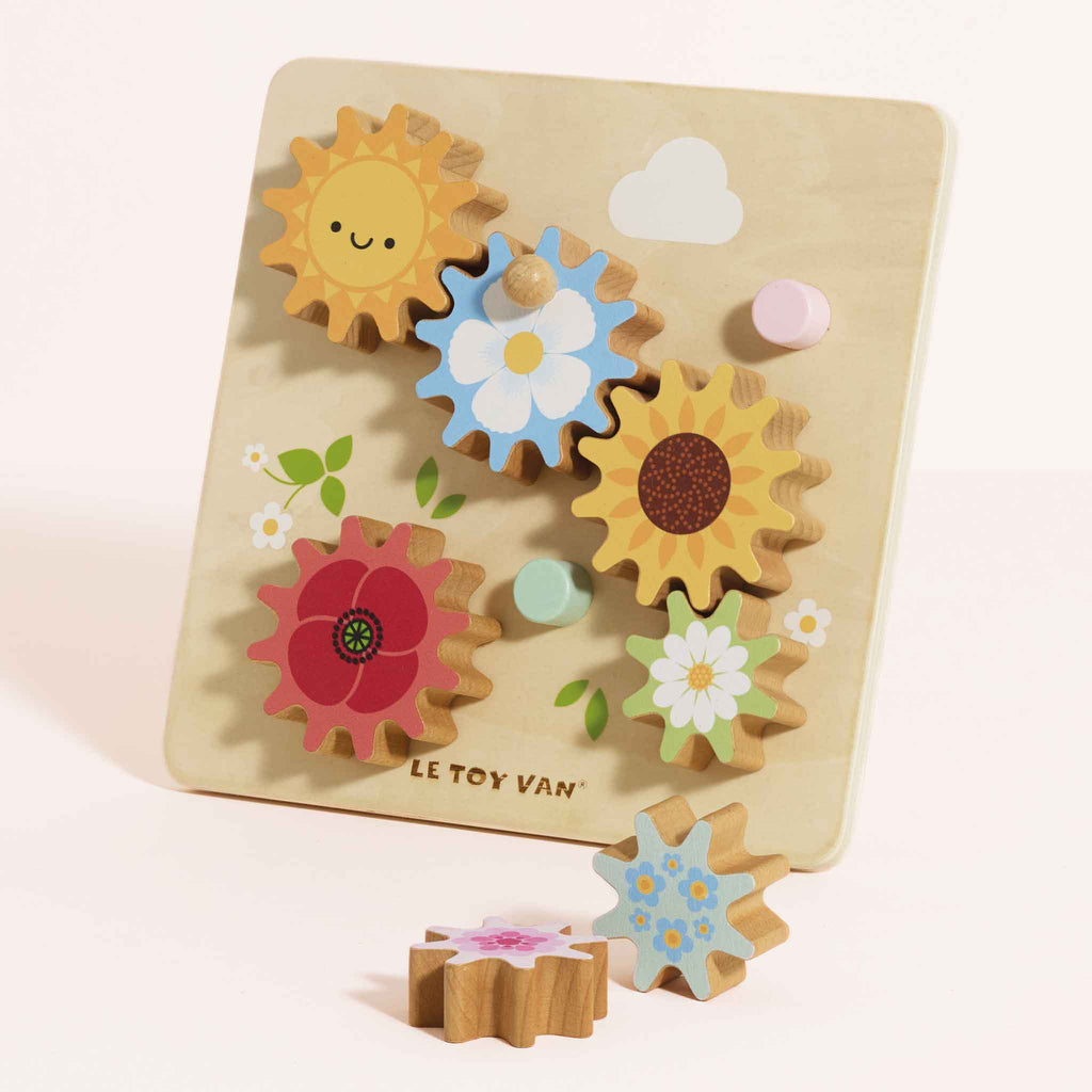 Houten tandwielspel - bijen en bloemen - Activiteitenspeelgoed Le Toy Van - In den Olifant