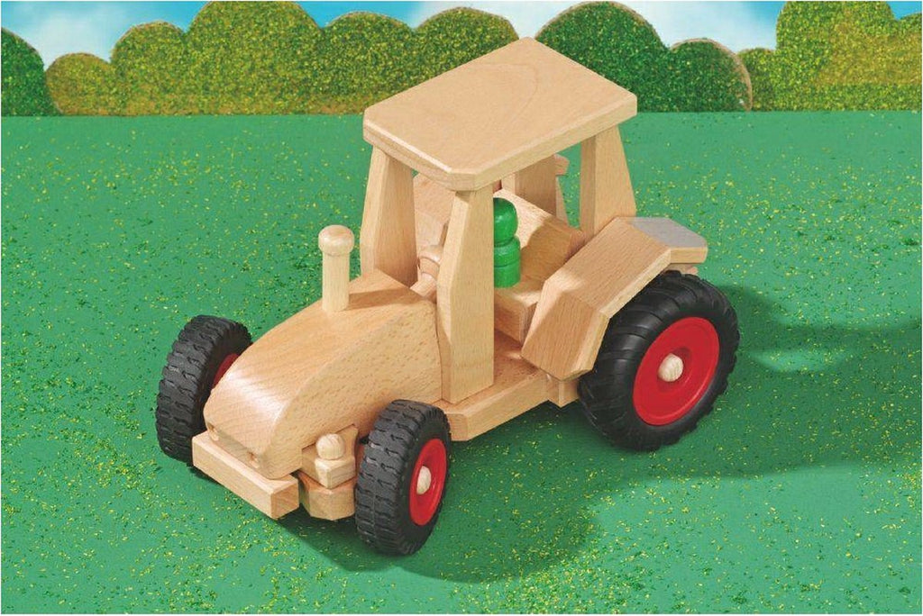 Houten Tractor Modern met 2 popjes - Auto's en voertuigen Fagus - In den Olifant
