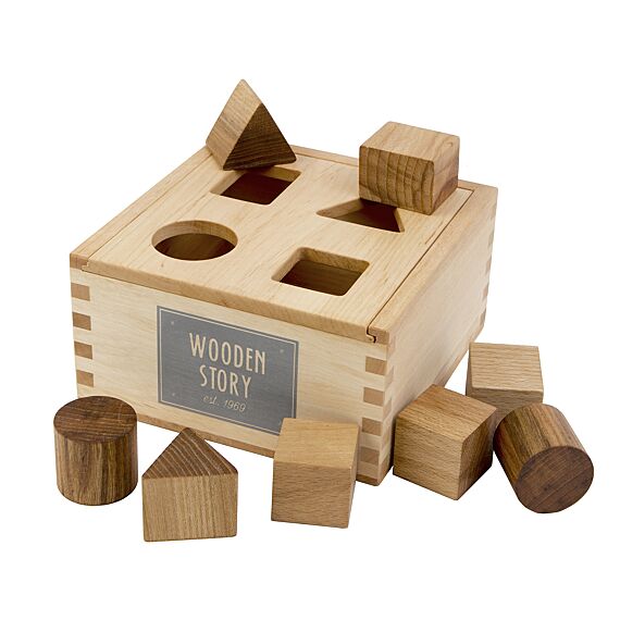 Houten Vormenstoof | Natural Shape Sorter Box - Houten babyspeelgoed Wooden Story - In den Olifant