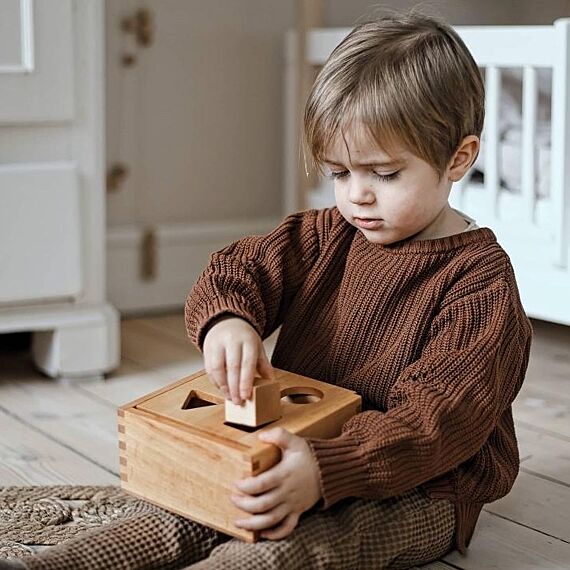 Houten Vormenstoof | Natural Shape Sorter Box - Houten babyspeelgoed Wooden Story - In den Olifant