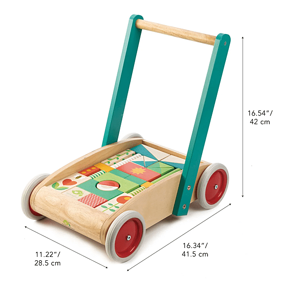 Houten Loopwagen Met 29 Gekleurde Blokken - Tender Leaf Preschool