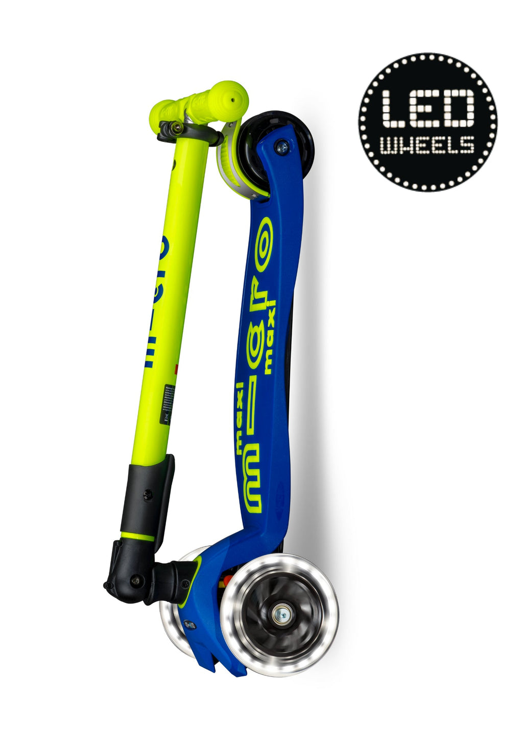 Inklapbare step Maxi Micro Foldable LED blauw geel Neon - 5 tot 12 jaar - Steppen Micro Mobility - In den Olifant