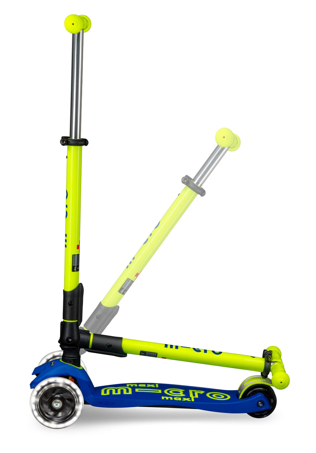 Inklapbare step Maxi Micro Foldable LED blauw geel Neon - 5 tot 12 jaar - Steppen Micro Mobility - In den Olifant