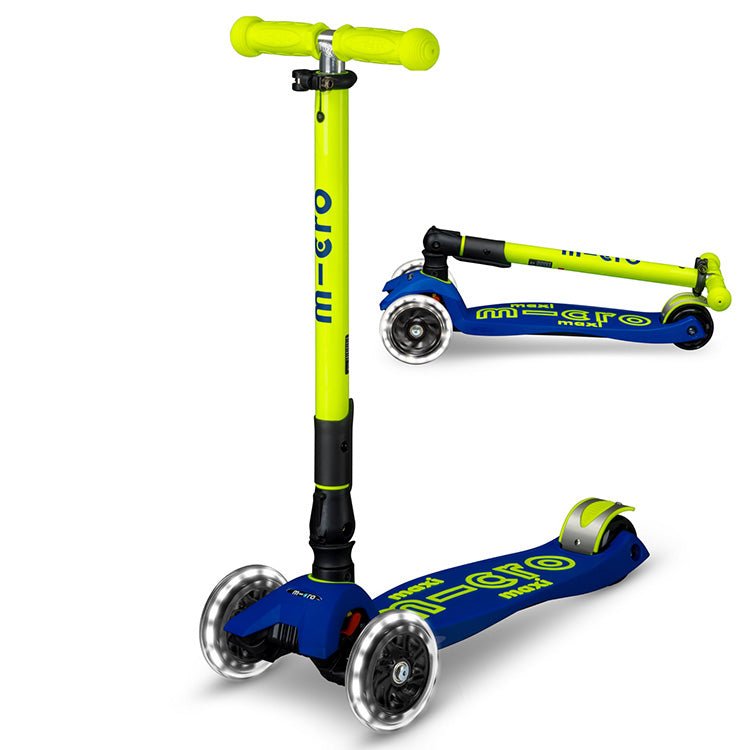 Inklapbare step Maxi Micro Foldable LED blauw geel Neon - 5 tot 12 jaar - Steppen Micro Mobility - In den Olifant