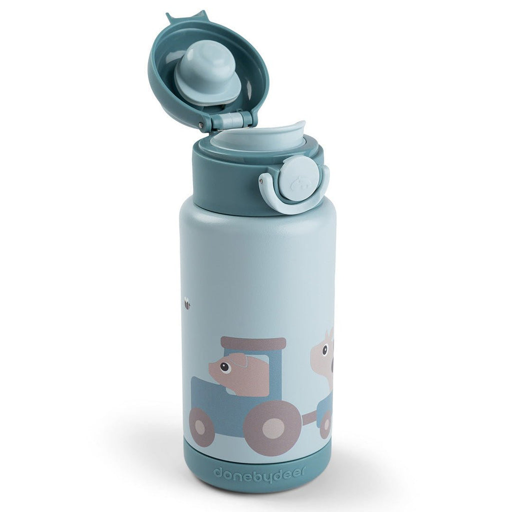 Isothermische drinkfles Tiny farm Blue - 340 ml - Drinkflessen Done by Deer - In den Olifant