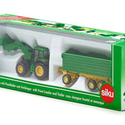 John Deere met voorlader en aanhanger 1:87 - Auto's en voertuigen Siku - In den Olifant