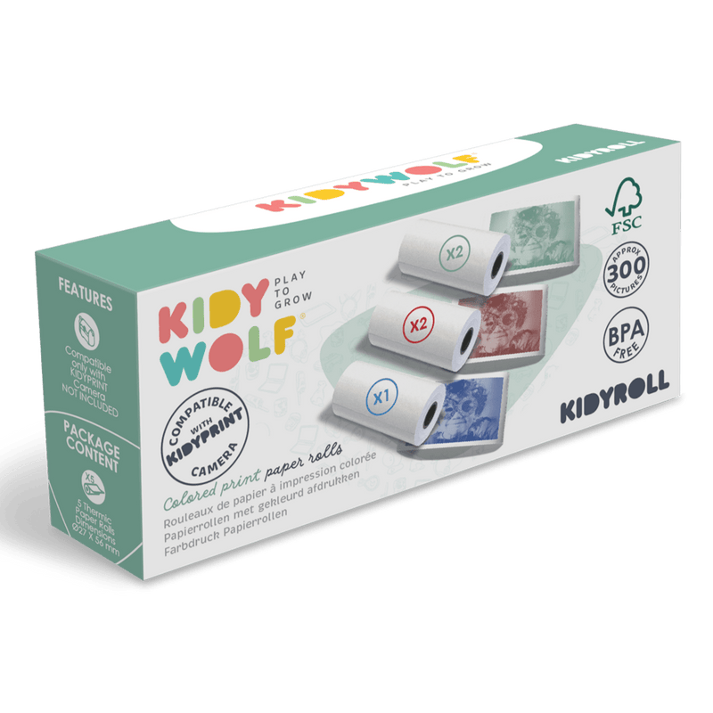 Kidyroll - 5 Extra Rollen Gekleurd Papier RRGGB voor Kidyprint - Actief buitenspeelgoed Kidywolf - In den Olifant