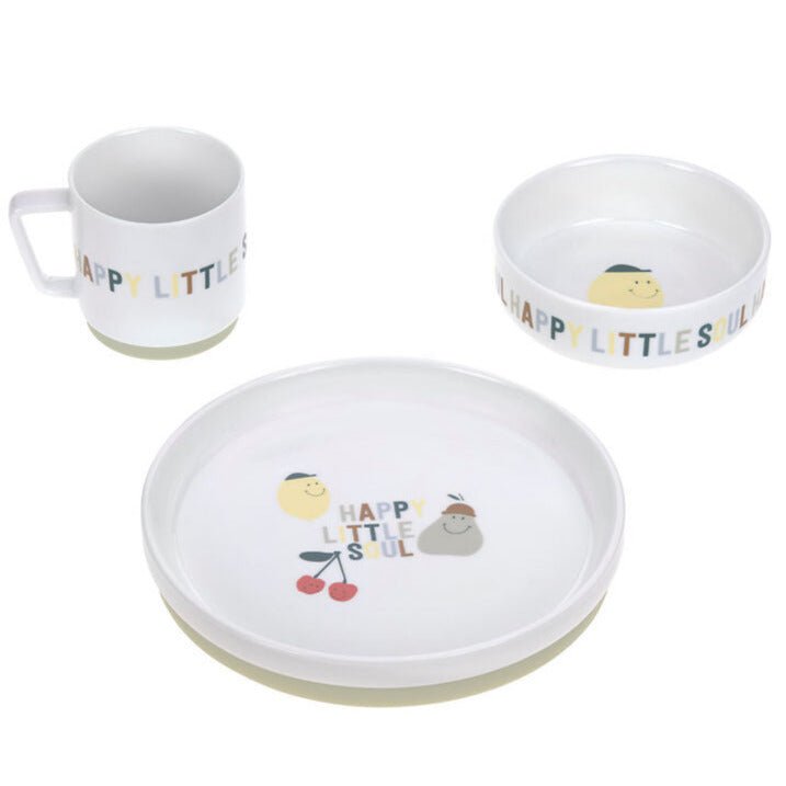 Kinderservies Dish Set Porcelain/Silicone Happy Fruits - set van 3 - Aan tafel Lässig - In den Olifant