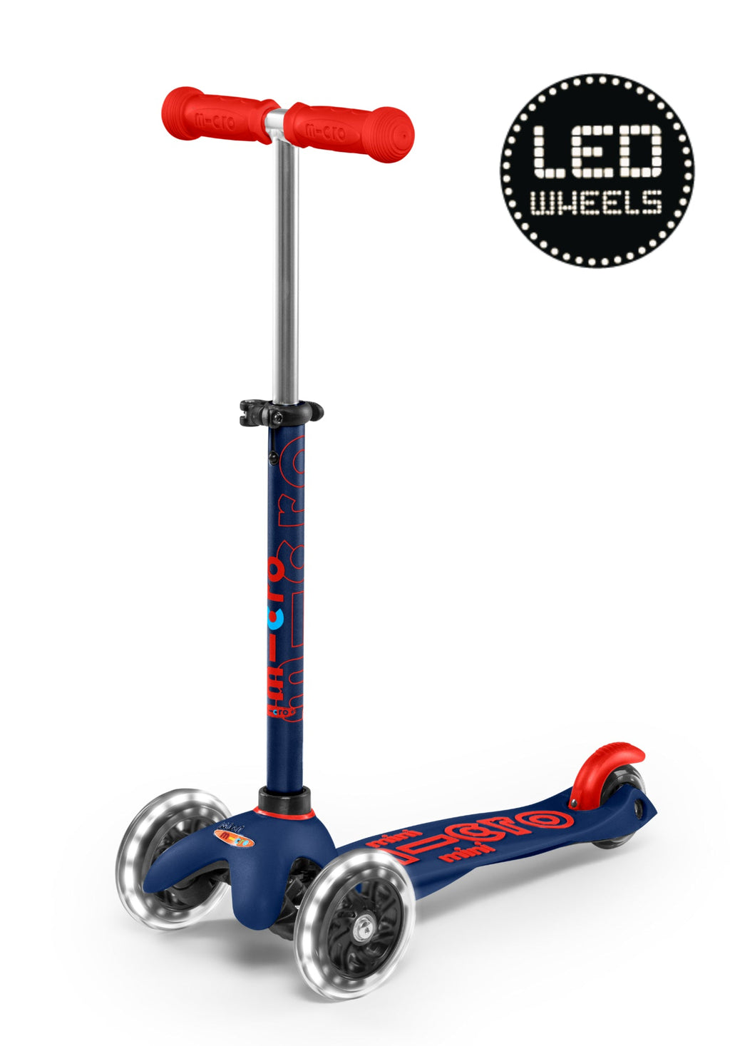 Kinderstep met 3 wielen Mini Micro step Deluxe LED marineblauw/rood - 2 tot 5 jaar - Steppen Micro Mobility - In den Olifant