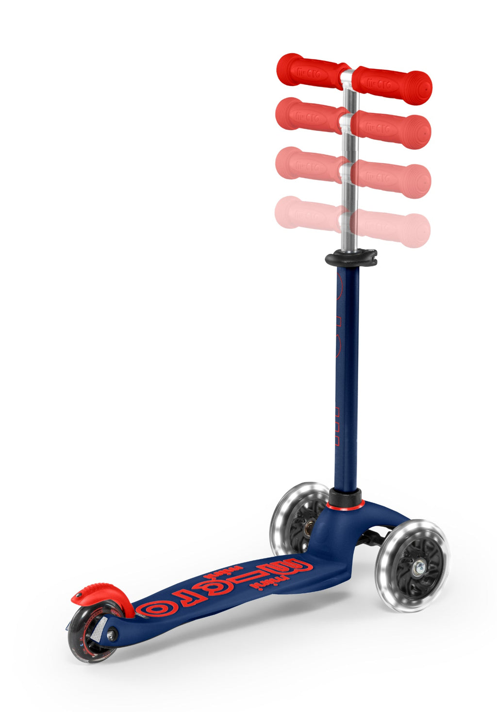 Kinderstep met 3 wielen Mini Micro step Deluxe LED marineblauw/rood - 2 tot 5 jaar - Steppen Micro Mobility - In den Olifant