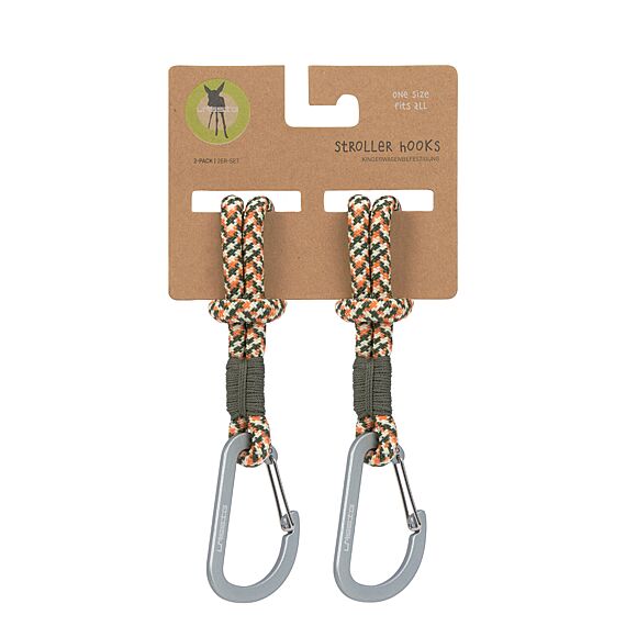Stroller Hooks with Cord Olive, set of 2 | Lässig