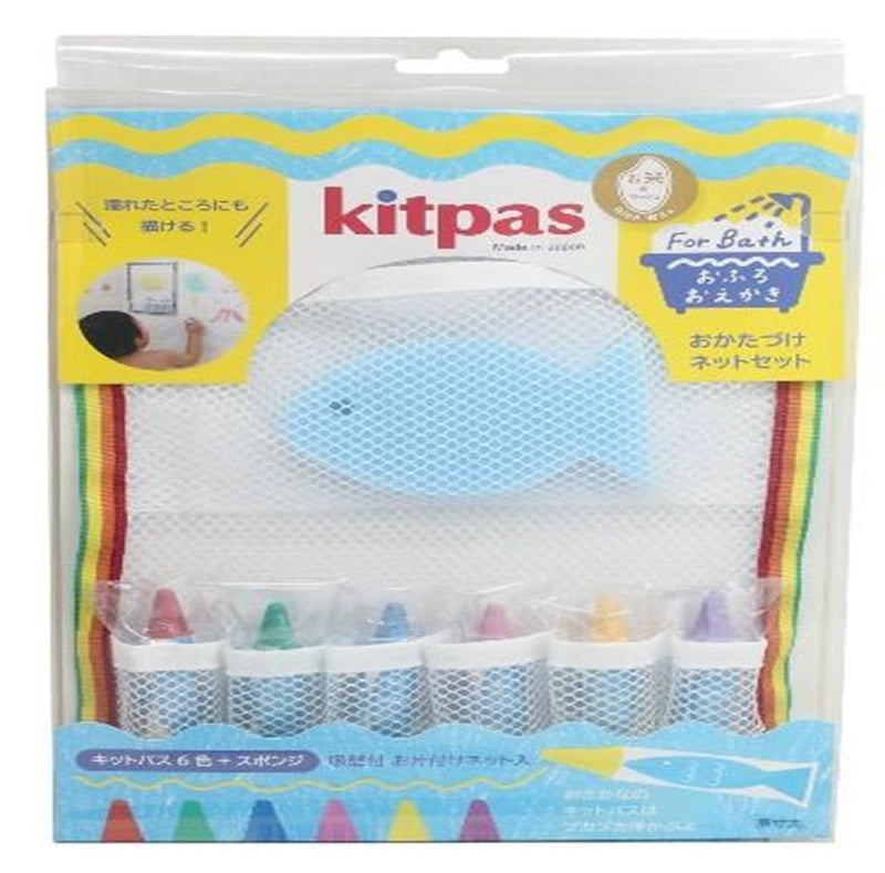 Kitpas Rice Bran Wax Badkrijtjes - set van 6 met blauwe spons - Badspeelgoed Kitpas - In den Olifant