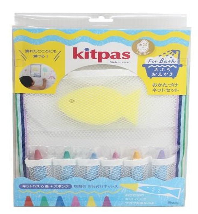 Kitpas Rice Bran Wax Badkrijtjes - set van 6 met gele spons - Badspeelgoed Kitpas - In den Olifant