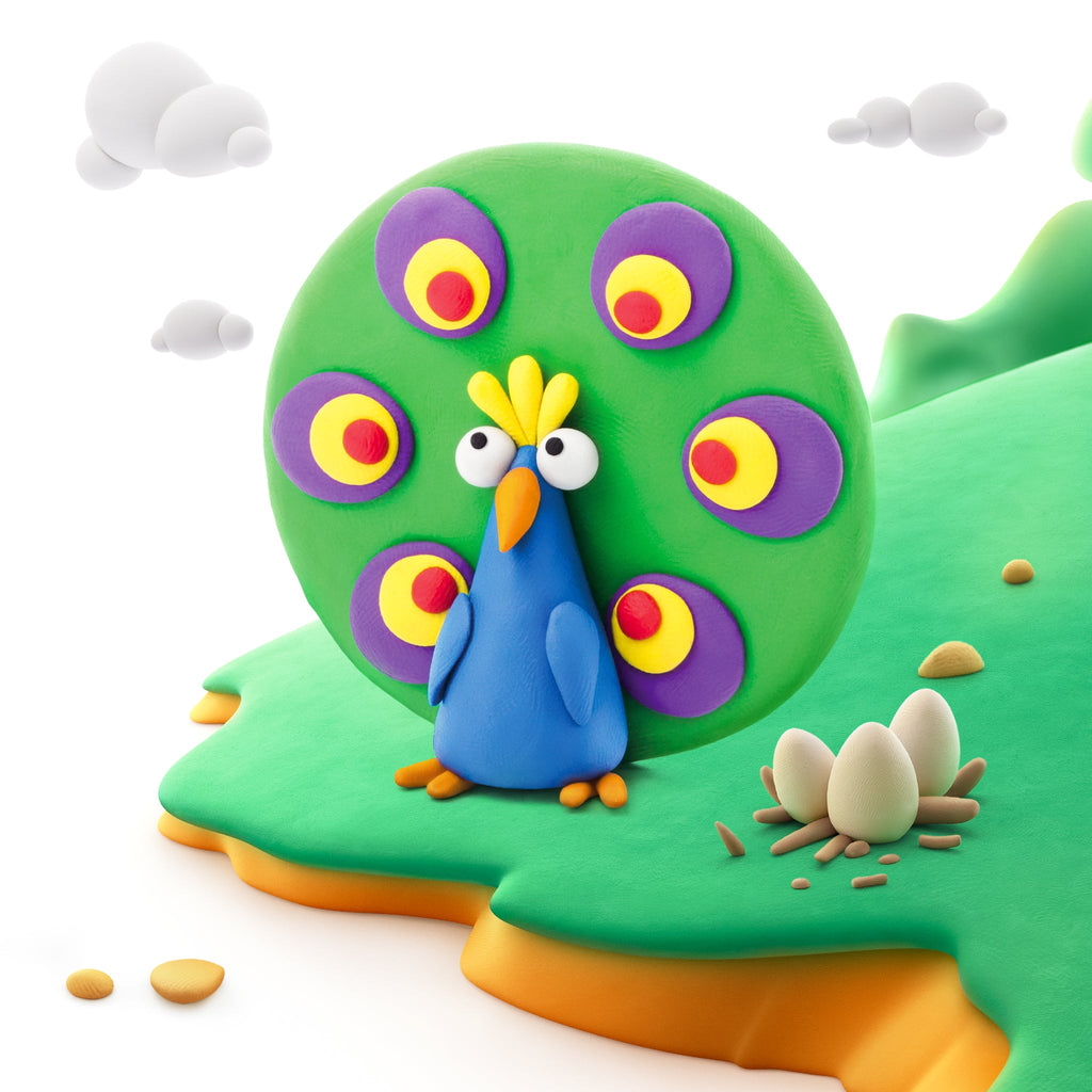 Kleiset Birds Peacock - 3 potjes - Boetseren Hey Clay - In den Olifant