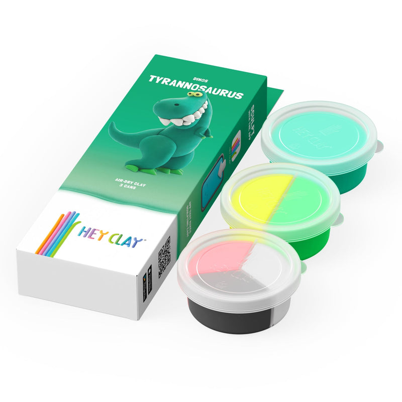 Kleiset Dinos Tyrannosaurus - 3 potjes - Boetseren Hey Clay - In den Olifant