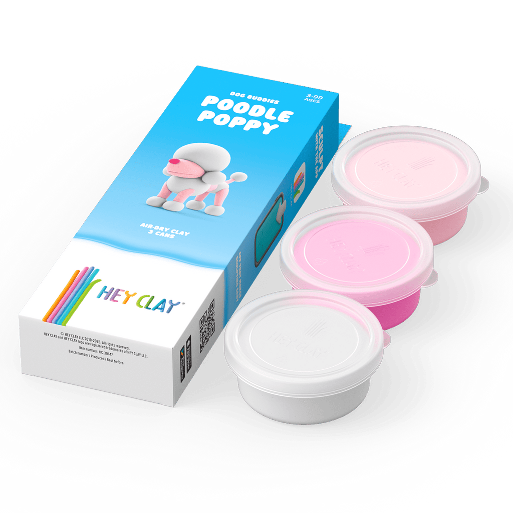 Kleiset Dog Buddies Poodle Poppy - 3 potjes - Boetseren Hey Clay - In den Olifant