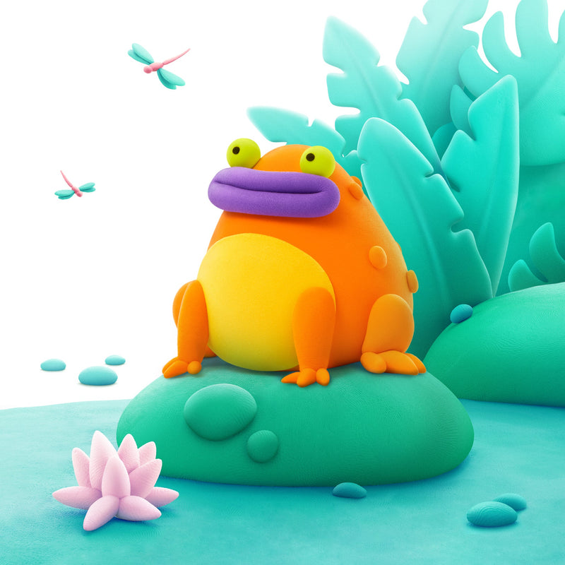 Kleiset Exotic Pets Orange Frog - 3 potjes - Boetseren Hey Clay - In den Olifant