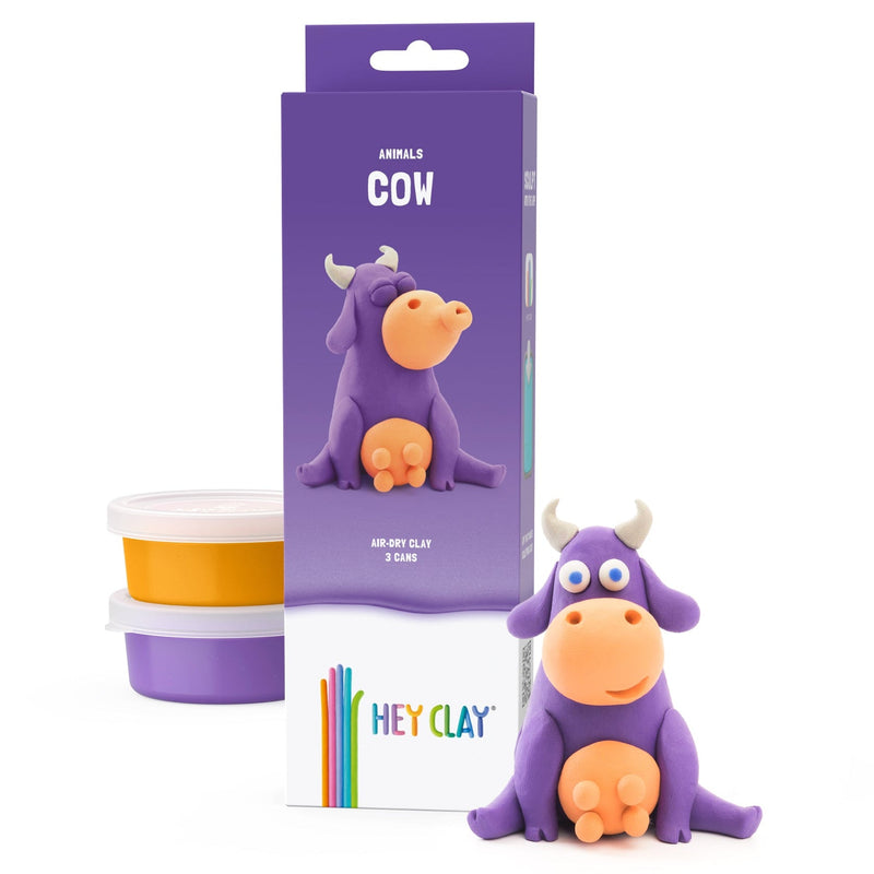 Kleiset Farm Animals Cow - 3 potjes - Boetseren Hey Clay - In den Olifant