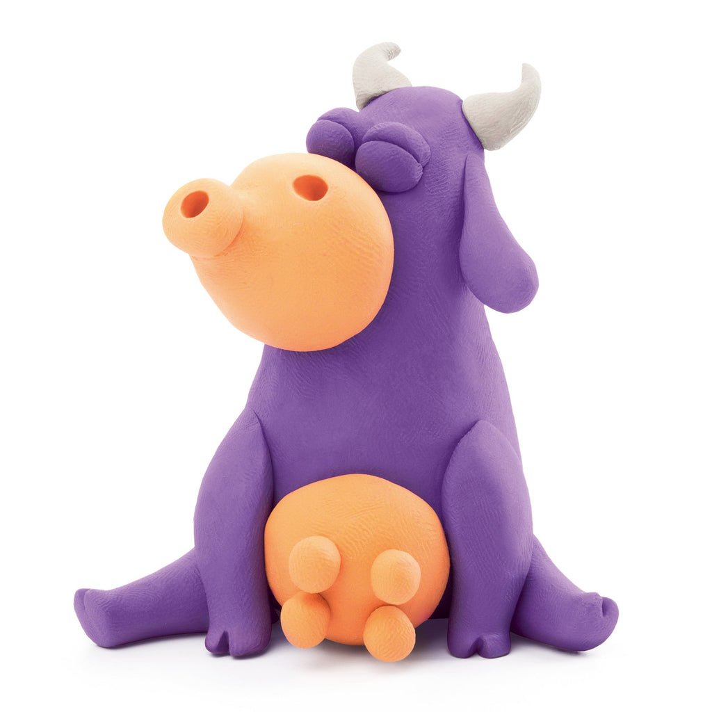 Kleiset Farm Animals Cow - 3 potjes - Boetseren Hey Clay - In den Olifant